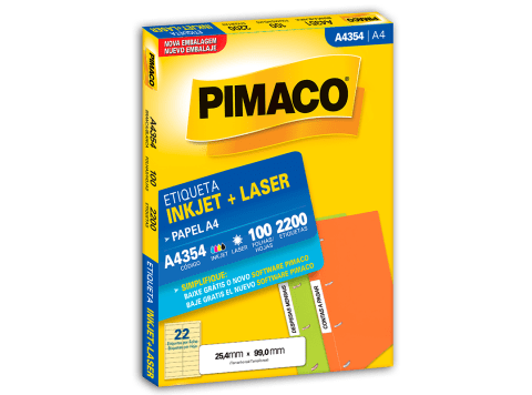 Etiquetas para láser e inkjet Pimaco A4354 color blanco A4 25,4 x 99 mm Caja x 2200