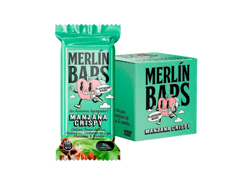 Barra de cereal 35 g Merlín Bars Manzana Crispy Caja x 14 unidades