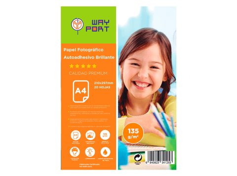 Papel fotográfico Wayport Autoadhesivo Glossy A4 135 grs Paquete x 20 hojas