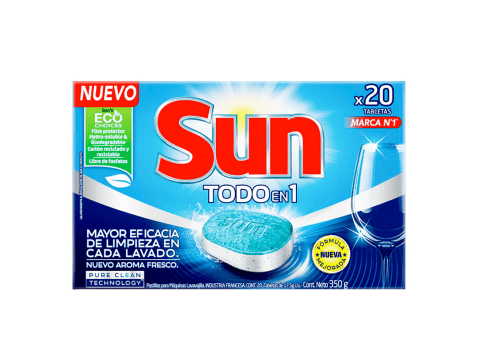 Detergente lavavajillas Sun en tabletas 20 unidades